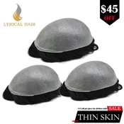 3-Piece Bundle | LYRICAL HAIR Mens Toupee 0.06mm Ultra Thin Skin Hair Replacement System for Men V-Looped Knots Mens Hairpieces Natural Hairline Toupee for Men
