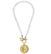 SUSAN SHAW Queen Elizabeth Coin Necklace - pearl
