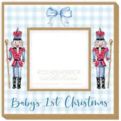Baby 1st Christmas Nutcrackers Blue Gingham Frame 4x4 Gold