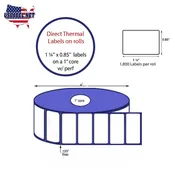 1.25'' x 0.85'' Direct Thermal Labels on a 1'' Core 4'' OD.
