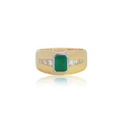 Bezel Set Emerald Cut Emerald and Graduating Diamond Gents Band