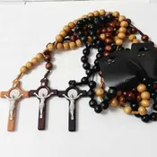 36″ 10MM Wood Bead Rosary w/ Large Cross w/ Jesus