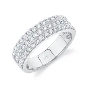 14K White Gold 3-Row Prong Set Pave Diamond Fashion Ring With=0.91ctw Round Diamonds