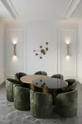 79" Long Modern Irregular Kaylee Luxury Dining Table Set with 8 Green Chairs