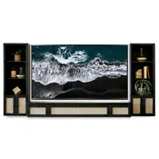 All Wood Handmade Wall Mount Entertainment Center Floating TV Stand - Sugar Cane - Midnight Sky Black