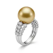 12.5mm Golden South Sea Pearl And .70 Carat Diamond 18kt Ring