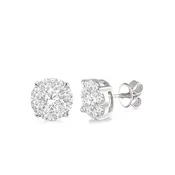 14K White Gold 1.50 Carat Cluster Diamond Stud Earrings
