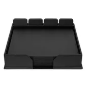 10 Seat Black Leatherette Conference Room Set w/ Square Coasters, 17 x 14 Size Pads