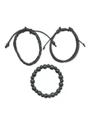 Black 3pc Beaded Cord Bracelet Set
