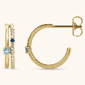 14K Multi-Gemstone &amp; Diamond Hoop Earrings