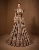 Embroidered Taupe & Antique Gold Lehenga