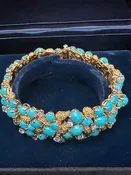 18K YG TIFFANY AND CO PHENOMENAL DIAMOND AND TURQUOISE 6.75 INCH BRACELET