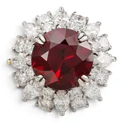 1990 Retro Platinum Ring with 5.5ct Garnet & 2.25ct Diamond Halo