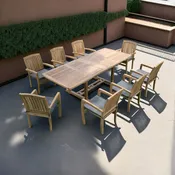 New 9pc Grade-A Teak Outdoor Smith Patio Dining Set for 8- Java Chairs