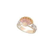 14K 3-Tone Sunrise Sapphire Shell Ring