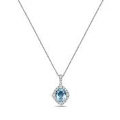 Charles Krypell 18K White Gold Pastel Collection Aquamarine & Diamond Halo Pendant Necklace