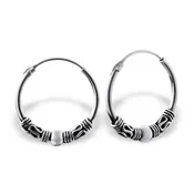 Bali Pattern Small Silver Hoop Sleeper Earrings