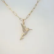 14K Yellow Gold Diamond Hummingbird Pendant Necklace