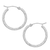 14kt White Gold 2x15 mm Diamond Cut Hoop Earrings
