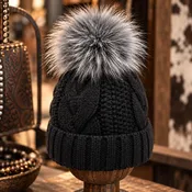 Alpine Charm Cable Knit Fleece Lined Pom Beanie