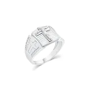 Rhodium 925 Silver Men's Moissanite Crucifix Accent Ring