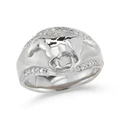 14k White Gold Running Horse Ring with Diamonds