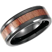 Black Cobalt Beveled Edge Rose Wood Inlay 8mm Band