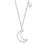 14KT White Gold Moon and Star Diamond Pendant