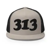 313 Detroit Trucker Cap - Black and Silver - Embroidered with Black