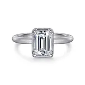 14K White Gold Emerald Cut Halo Diamond Engagement Ring