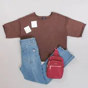 Blu Pepper Raw Edge Short Sleeve Knit Boxy Sweater