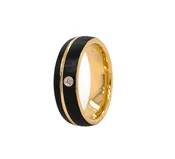 7mm, Custom Made, Dome Shaped, Tungsten with Black Exterior, Yellow Gold Interior and Center Diamond