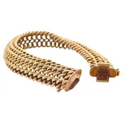Italian 14K Yellow Gold Woven Mesh Flexible Link Vintage Bracelet