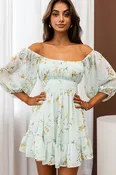 Abby Off-Shoulder Tie-Up Back Dress Floral Print Mint