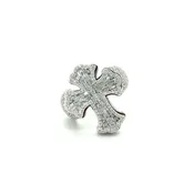 10k White Gold Baguette & Round Brilliant Cut Diamond Cross Ring