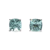 14K Aquamarine Checkerboard Cushion Stud Earrings
