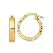 14K 4x18mm Polished with Diamond-Cut Edge Tube Hoop Earrings