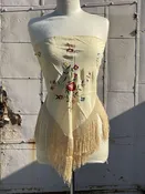 Vintage Cream Embroidered Fringe Shawl/Top