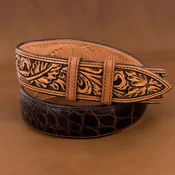 1 1/2" American Alligator Chocolate Belt With Antique Brown Billets
