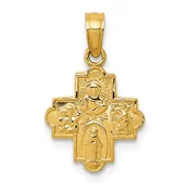 14k Miniature Four Way Medal Pendant on `14" Rope Chain
