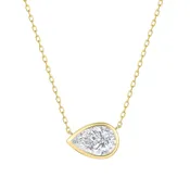 Bezel Set Sideways Lab Pear Diamond Necklace