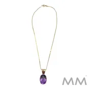 12.93ct Purple Amethyst Pendant 14K Yellow Gold Necklace 15" Chain