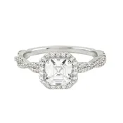 Asscher Cut Diamond Pavé Twisted Band Engagement Ring Setting