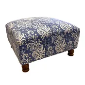 Block Printed Blue Upholstered Ottoman | Asia West