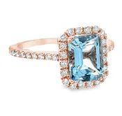 14K ROSE GOLD AQUAMARINE AND DIAMOND RING  #200-00336