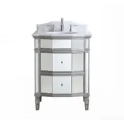 24 Inch Freestanding Ashlie Mirrored Bathroom Vanity, Quartz Top, Fully Assembled