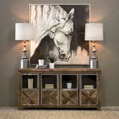 4-Door Reclaimed Railroad Tie Wood with Clear Glass Sideboard