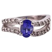 0.60ctw Tanzanite & 0.40ctw H-I SI1 Diamond Ring Set In 14K White Gold