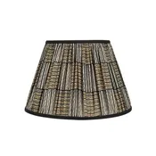 Beige & Navy Sari Lampshade with Black Silk Trim