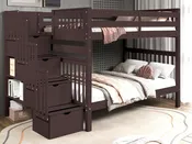 Bedz King Full Over Full Stairway Bunk Bed in Dark Cherry